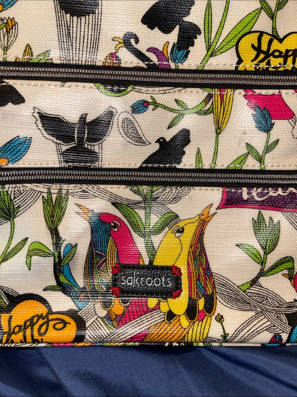Sakroots Multicolor Peace & Love with Bird & Floral Design Crossbody Bag - Picture 2 of 8